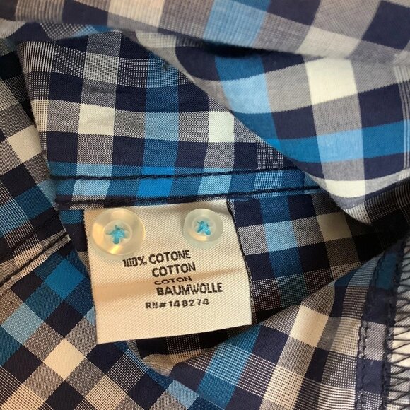 Bachrach Mens Size XL Long Sleeve Button Up Check Blue Shirt 100% Cotton - Picture 4 of 9